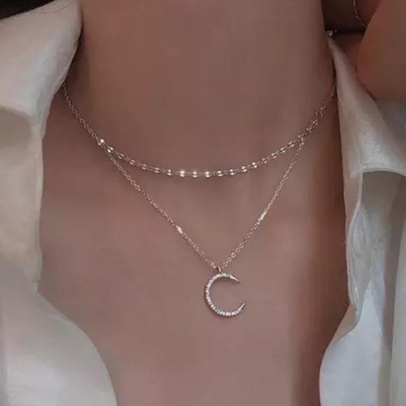 Jewelry - DOUBLE LAYERED 925 STERLING SILVER MOON NECKLACE